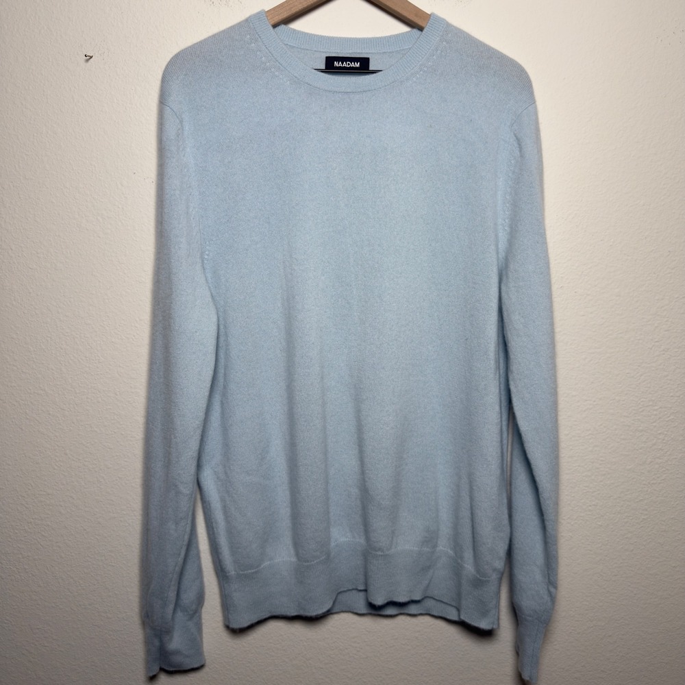 NAADAM Mens 100% Cashmere‎ Crewneck Sweater Light Blue Size XL Blue Pullover